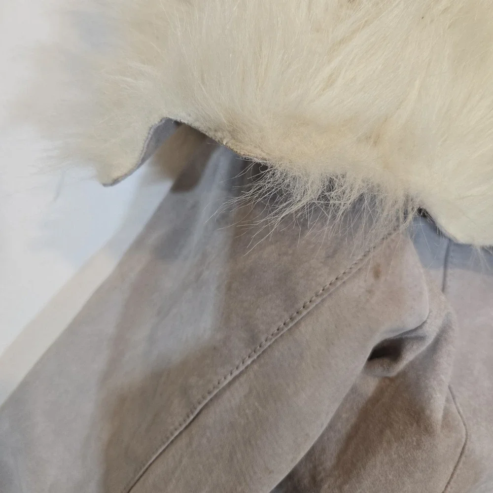 Wilson Leather Maxima Cream And Gray Jacket Suede with Faux Fur Festival